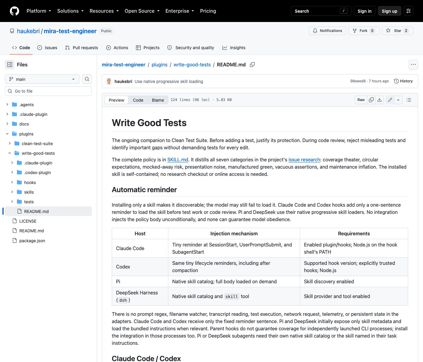 README навыка Write Good Tests — политика и таблица напоминаний для хостов